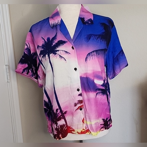 Wild Fable Tops - Adult Wild Fable Unisex Short Sleeve Sunset 🌴 Palm Beach Shirt